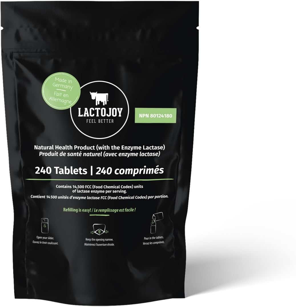 LactoJoy Lactase Pills 14.500 FCC I 240 Pieces Refill Package I Powerful Lactase Enzymes for Lactose Intolerance I Ultra Pure for Improved Digestion I 100% Vegan