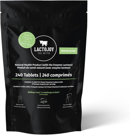 LactoJoy Lactase Pills 14.500 FCC I 240 Pieces Refill Package I Powerful Lactase Enzymes for Lactose Intolerance I Ultra Pure for Improved Digestion I 100% Vegan