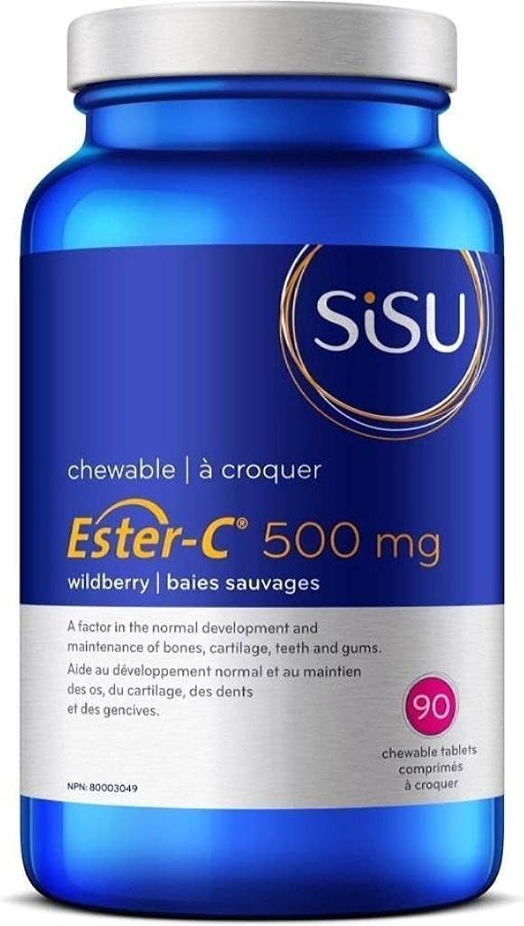 Sisu Ester-C 500毫克咀嚼片，漿果味，天然甜味維生素C，提供24小時免疫支持，酸性較低，比其他形式的維生素C更易吸收和保留，無麩質，純素