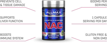 Allmax Nutrition, NAC补充剂（N-乙酰半胱氨酸）600毫克，60粒素食胶囊