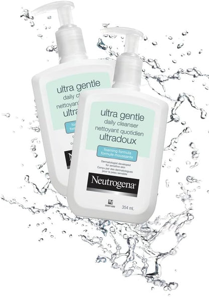 Neutrogena Ultra Gentle Daily Face Wash, Foaming Facial Cleanser, Fragrance Free, Pack of 2 (708 ml Total)