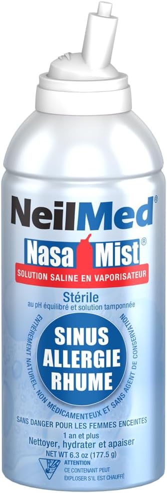 NeilMed NasaMist 生理盐水喷雾 177 毫升。全天然 pH 平衡缓冲溶液 - 采用特殊设计的喷嘴，舒缓、保湿、清洁肌肤。内含 3 罐