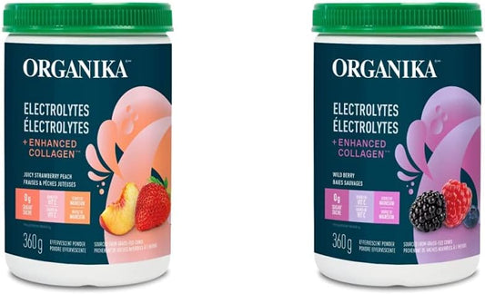 Organika 電解質 + 增強膠原蛋白補水 + 蛋白質組合（草莓桃子味 + 野莓口味）- 720 克，60 份