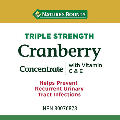 Nature's Bounty 蔓越莓丸，含维生素 C 草本保健品和 B 族复合物，含叶酸和维生素 C，有助于代谢碳水化合物，100 粒软胶囊