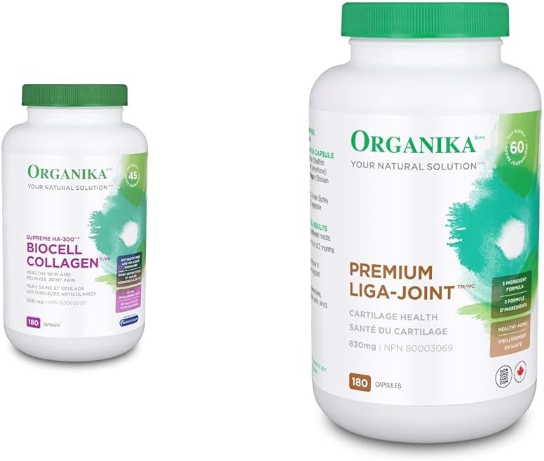 Organika Biocell Collagen- Type 2 Collagen, Hyaluronic Acid, Chondroitin Sulfate, Joint Support- 180 & Premium Liga Joint- Combination of MSM, Glucosamine, and Type 2 Collagen