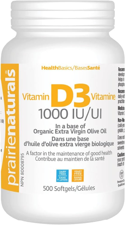 Prairie Naturals 維生素 D3 1000 IU 500 粒軟膠囊