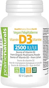 Prairie Naturals 素食維生素 D 2,500 IU，來自地衣和蘑菇 - 90 粒素食膠囊