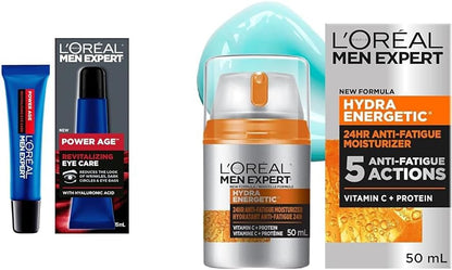 L'Oréal Paris Men Expert Power Age Revitalizing Eye Care & Men Expert Hydra Energetic Face Cream with Vitamin C + Protein
