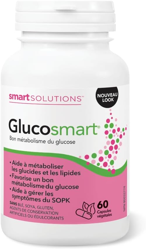 Smart Solutions Glucosmart 膠囊，促進健康的血糖代謝，幫助控制多囊性卵巢症候群 (PCOS) 症狀。含 600 毫克 D-手性肌醇，不含麩質、大豆，不含人工防腐劑或甜味劑，60 粒裝