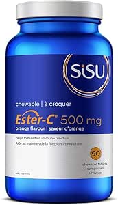 Sisu Ester-C 500mg Chewable Tablets, Orange, Naturally Sweetened Vitamin C with 24-hour Immune Support, Less Acidic, Better Absored & Rentained Than Other Forms of Vitamin C, Gluten Free & Vegan