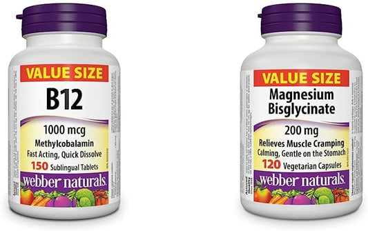 Webber Naturals Vitamin B12 1000 mcg + Magnesium Bisglycinate 200 mg