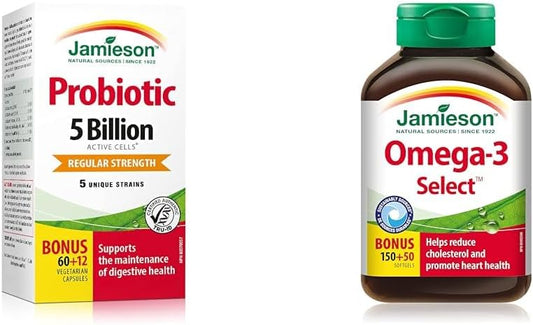 Jamieson 益生菌 50 億活性細胞 - 常規強度和 Omega-3 精選 1,000 毫克