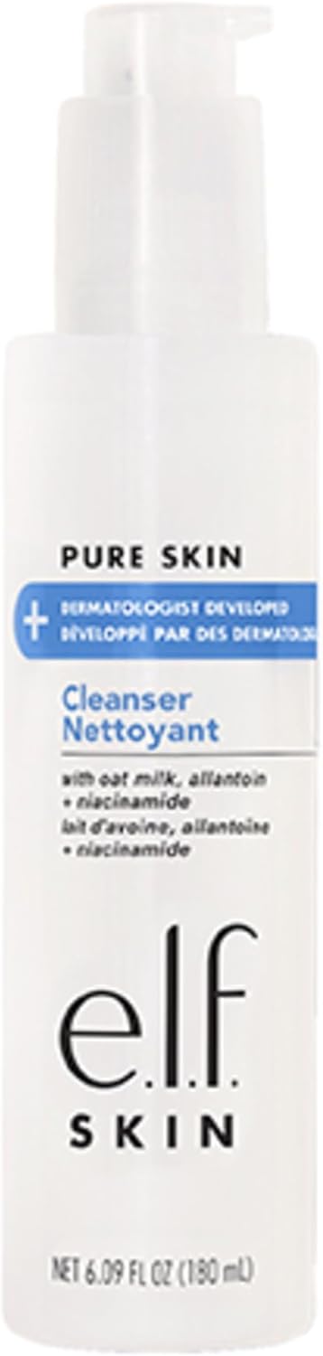 e.l.f. Cosmetics Pure Skin Cleanser, Non-Foaming Creamy & Gentle Daily Face Wash, Removes Dirt, Oil & Impurities Without Irritation, 6 Oz, Clear