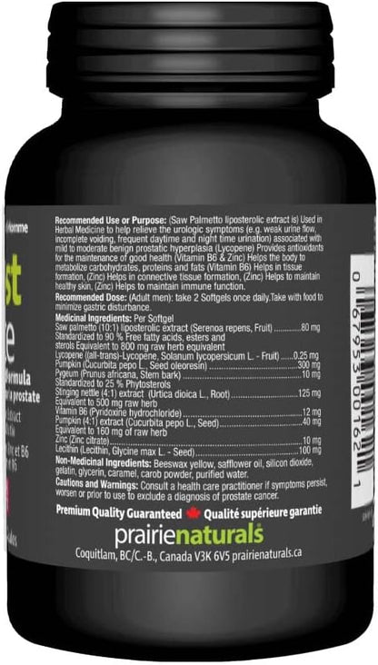 Prairie Naturals Prost Force - Saw Palmetto Liposterolic Extract - Relieve the urologic symptoms (e.g. weak urine flow, incomplete voiding, frequent urination). Benign prostatic hyperplasia BPH. Lycopene provides a sourc…
