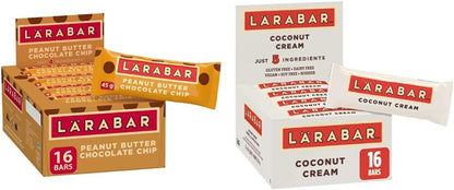 Larabar Gluten Free Peanut Butter Chocolate Chip Fruit and Nut Energy Bar, 16-Count, 720 Gram & Gluten Free Coconut Cream Fruit and Nut Energy Bar, 16-Count, 768 Gram