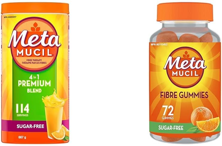 Metamucil, 高級混合，每日車前子殼粉補充劑，無糖，含甜菊糖和纖維補充劑軟糖，不添加糖，橙味，益生元，植物基，72 粒軟糖