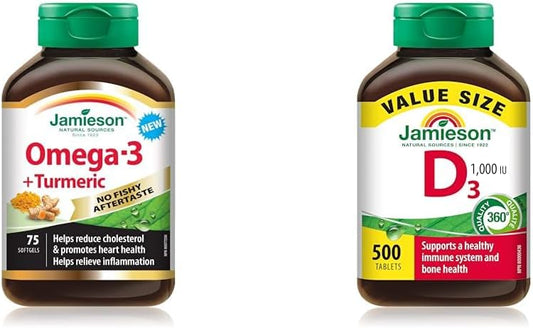 Jamieson 无鱼腥味 Omega-3 和姜黄和维生素 D 1,000IU 500 片