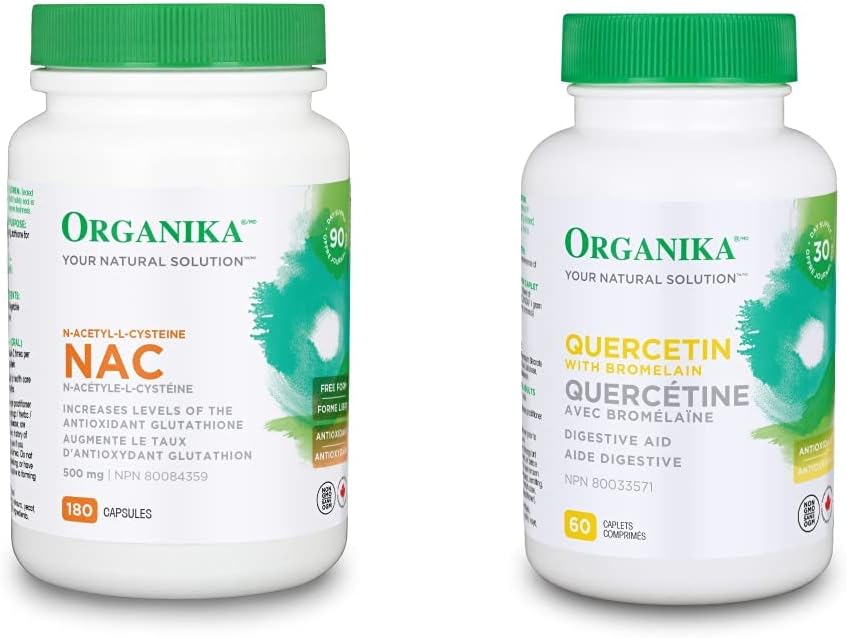 Organika NAC（N-乙醯-L-半胱氨酸）500毫克+ Organika 槲皮素與鳳梨蛋白酶 | 免疫和肝臟支持套裝