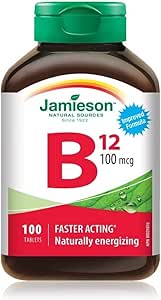 Jamieson 維生素 B12 100 微克，甲鈷胺，有助於預防維生素 B12 缺乏症，支持能量生成和代謝。素食，無麩質，100 片裝，加拿大製造