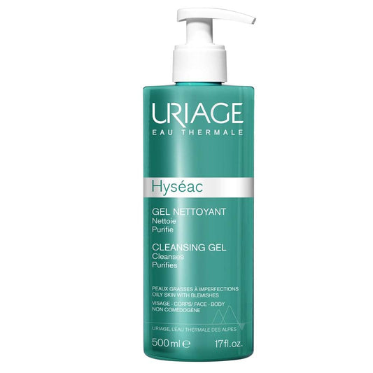 Uriage Hyséac Cleansing Gel - Cleanses, Purifies Oily Skin With Blemishes For Face & Body - Big Format - 500ml