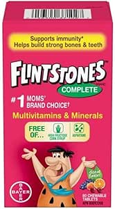 FLINTSTONES 兒童複合維生素咀嚼片，不含阿斯巴甜，含維生素 A、C6、B12、C、D、e 和鈣，80 粒