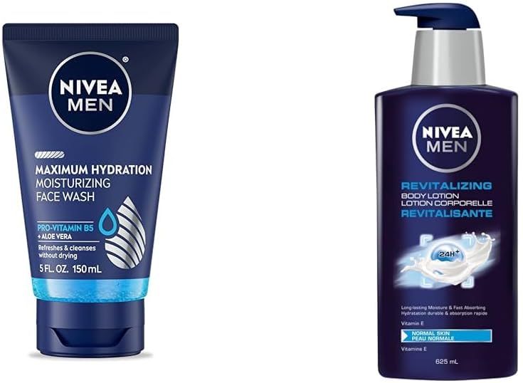 NIVEA MEN Protect & Care Refreshing Face Wash, 150mL & NIVEA Men Revitalizing Body Lotion with Vitamin E and Aloe Vera | 24H Hydration