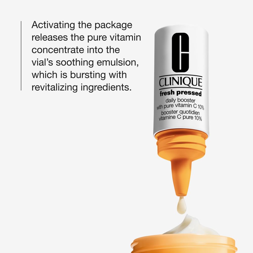 Clinique Fresh Pressed Daily Moisturizer Booster With Pure Vitamin C | Brightening + Retexturing For All Skin Types, 4 X 8.5ml