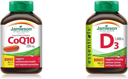 CoQ10 250 毫克超强效 - 辅酶 Q10，非转基因，无麸质和维生素 D3 1,000 IU，240 粒（1 包）