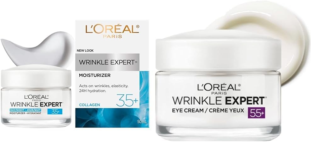 L’Oréal Paris Anti-Aging Face Cream 35+, Day & Night Skincare, Wrinkle Expert, With Collagen to Redu & Anti-Aging Eye Cream 55+, Day & Night Skincare, Wrinkle Expert, With Calcium to Reduce