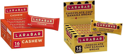 LÄRABAR 腰果、水果和坚果能量棒，16 条装，无麸质，纯素，家庭装和巧克力碎 香蕉面包、水果和坚果能量棒，16 条装，无麸质，纯素