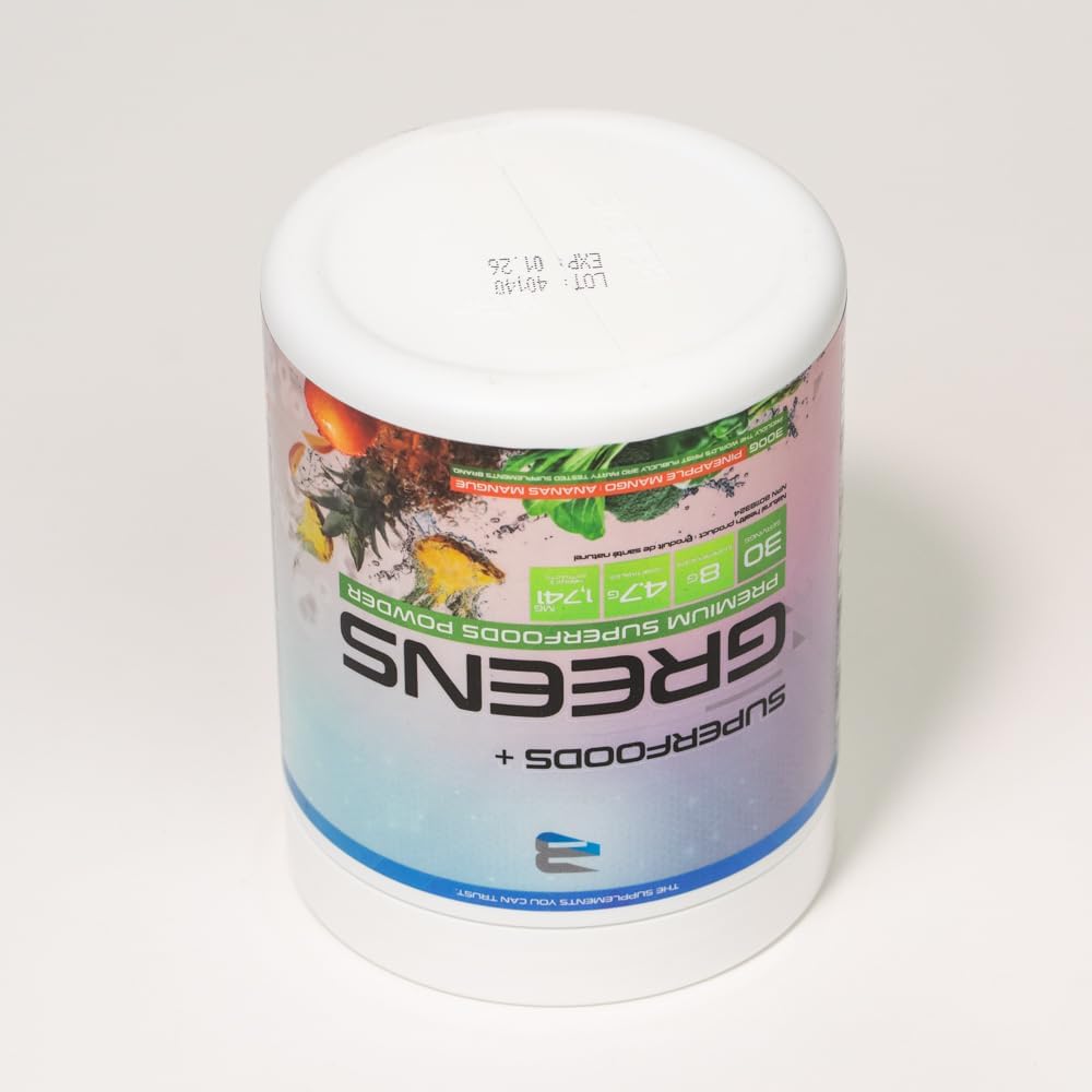 Believe Supplements 超级食品+绿色蔬菜 - 超级食品混合物 | 提升能量、免疫力和消化能力 | 富含抗氧化剂和必需营养素！（30份，菠萝芒果口味）