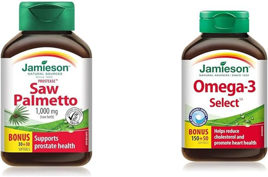 Jamieson Prostease 鋸棕櫚 1,000 毫克 乾草藥和 Omega-3 精選 1,000 毫克