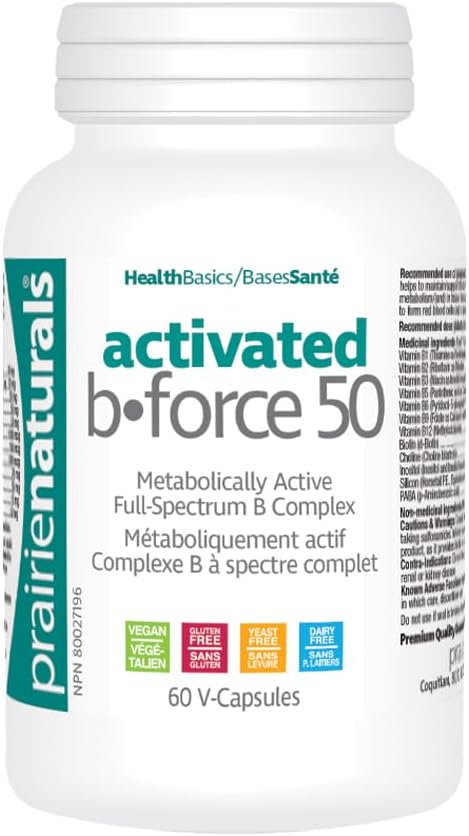 Prairie Naturals 活性维生素B-Force - 60粒。全谱维生素B群，最大程度吸收。富含具有代谢活性的维生素B6、维生素B12和MTHF，有助于能量代谢、组织形成和发育，并支持正常的红细胞……