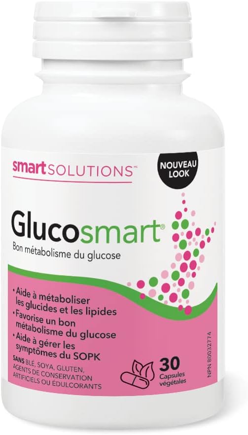 Smart Solutions Glucosmart 膠囊，促進健康的血糖代謝，幫助控制多囊性卵巢症候群 (PCOS) 症狀。含 600 毫克 D-手性肌醇，不含麩質、大豆，不含人工防腐劑或甜味劑，30 粒裝