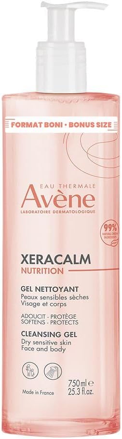 Eau Thermale Avène XeraCalm 營養潔面凝膠，敏感乾性肌膚，高耐受性，無皂基，pH 值中性，含煙醯胺，750ml