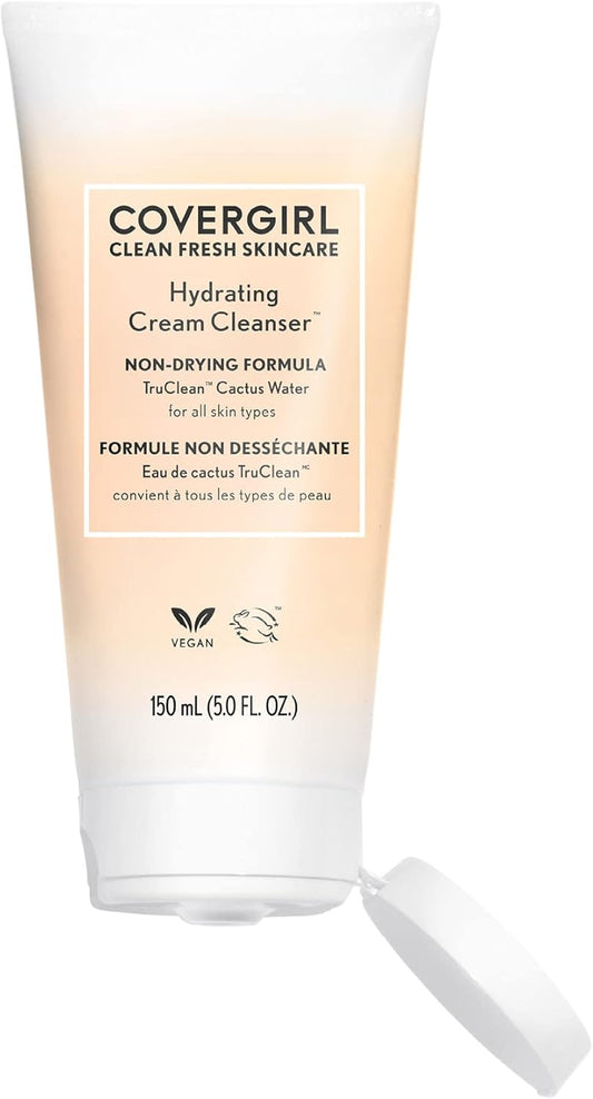 CoverGirl - Clean Fresh Skincare Hydrating Cream Cleanser, Formulated with Cactus Water and Meadowfoam Seed Oil to Condition & Nourish, Non-Drying, 100% Vegan & Cruelty-Free