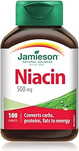 Jamieson 菸鹼酸 500 毫克膠囊，補充維生素 B3，促進能量生成和新陳代謝。素食，無麩質，不含人工色素、香精或防腐劑，100 粒裝，加拿大製造