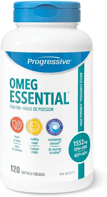 Progressive OmegEssential Adult Fish Oil Supplement - 1000 mg EPA + 550 mg DHA for Adults, 120 Softgels | All natural, cold water, wild caught