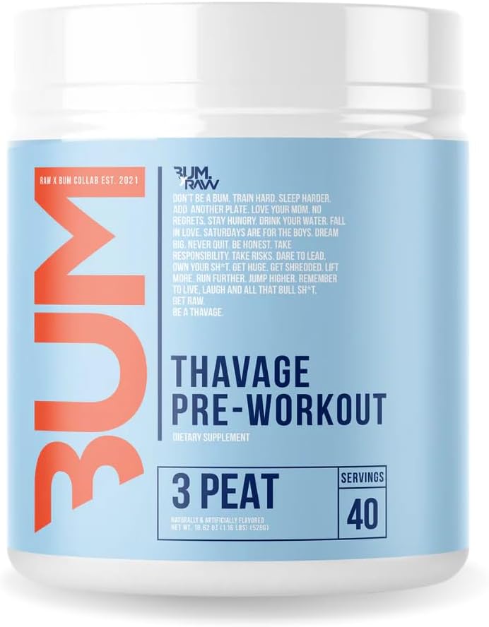 RAW Thavage CBUM Pre Workout - Blackberry Lemonade | Chris Bumstead Pre Workout Formula, Sports Nutrition Pre-Workout Powders | Men & Womens Preworkout Drink, Energy Powder for Working Out | 40 Servings