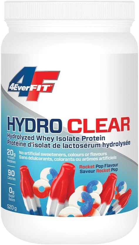 4EverFit Hydro Clear 果汁蛋白，100% 乳清蛋白水解物，混合物清澈，味道像糖果，無糖，無脂肪，低卡路里，不含人工甜味劑、色素或香精 - Rocket Pop 520g