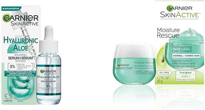 Garnier Aloe Vera Serum, With Hyaluronic Acid and Aloe, Replumping and Hydrating & Moisture Rescue Face Moisturizer Gel Cream, 24 Hour Hydrating Skin Care