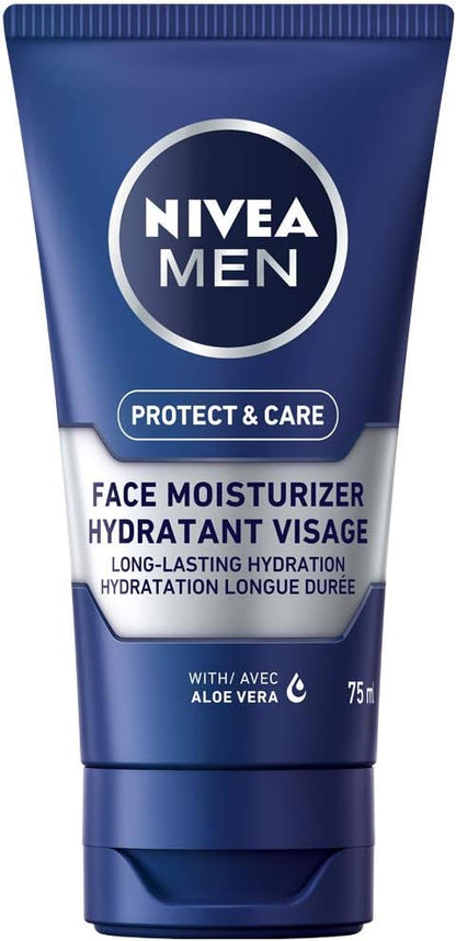 NIVEA MEN Protect & Care Face Moisturizer, 75ml & NIVEA Men Sensitive Skin Shaving Gel (200mL), Shaving Gel for Sensitive Skin, Allows for a Close Razor Shave and Leaves an Instant Soothing Sensation