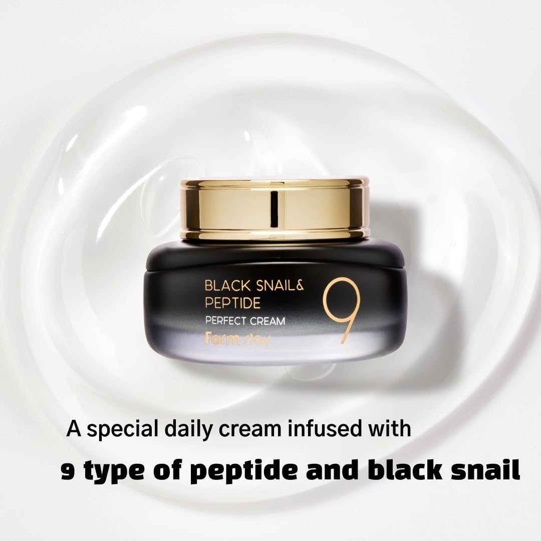 Farm Stay Farmstay Black Snail and Peptide 9 Perfect Cream - Anti Aging Cream with Peptide Formula - Fights Wrinkles and FIne Lines - Brightens Skin - 55 ml