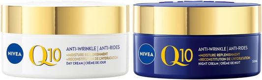 NIVEA Q10 Anti Wrinkle Moisture Replenishment Bundle - Day Cream (50 mL) + Night Cream(50 mL) for Women with Pure Q10, Argan Oil and Squalane to Reduce Wrinkles and Moisturize Skin