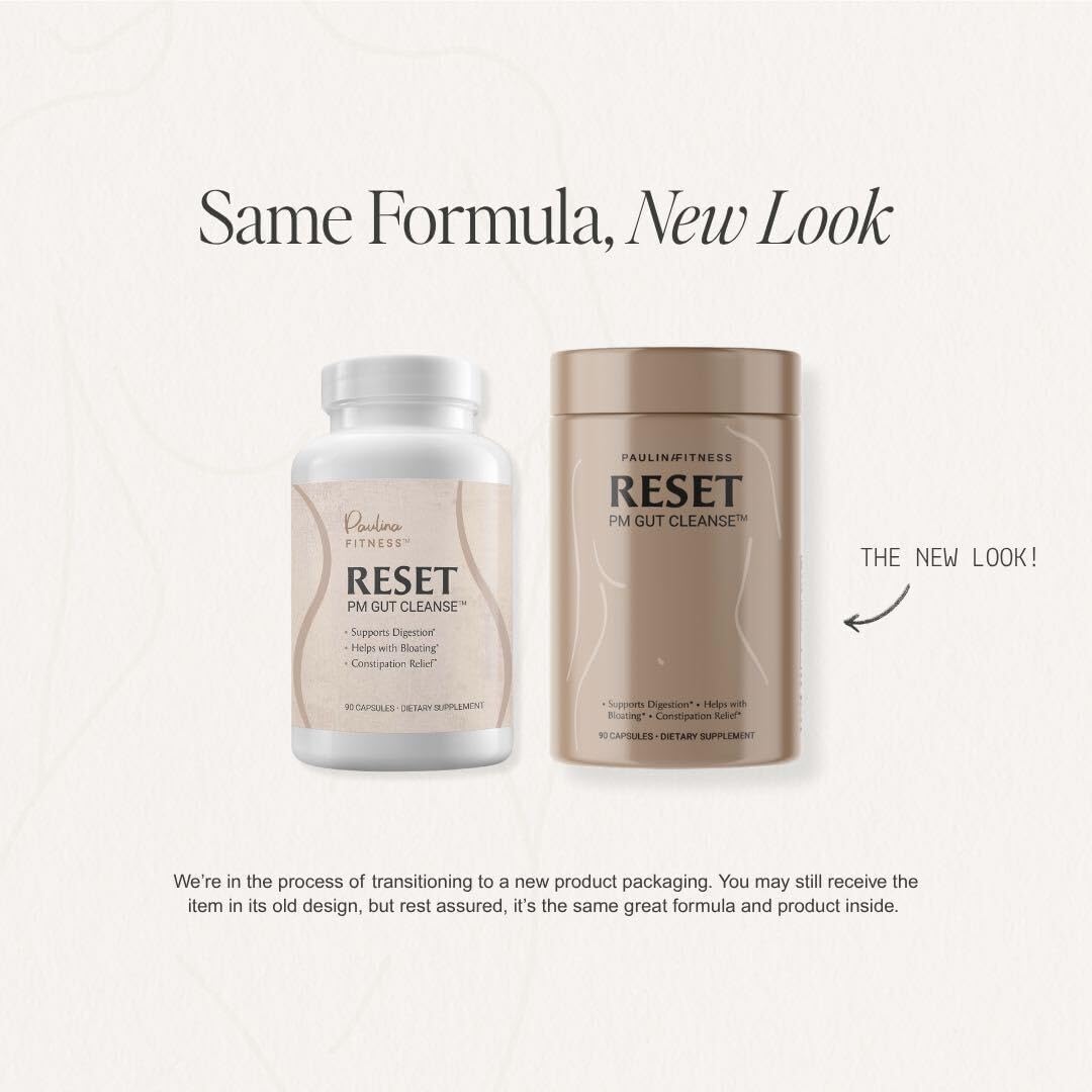 Reset by Paulina Fitness™ | Overnight Digestive Aid, Bloating Relief, & Gut Health Supplement | Natural Detox & Digestive Cleanse to Support Weight Management and Relieve Constipation | 90 Capsules