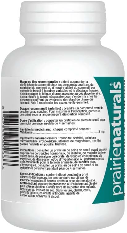 Prairie Naturals 舌下褪黑激素 3 毫克錠；有助於增加總睡眠時間，有助於緩解與時差、輪班工作相關的白天疲勞，減少入睡時間，有助於重置身體的睡眠-覺醒週期…