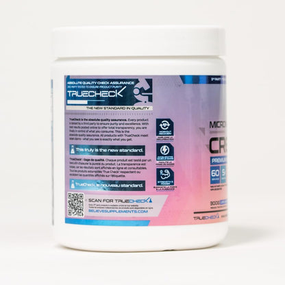 Believe 微粉化肌酸 - 优质微粉化肌酸一水合物，吸收率更高，每勺 5 克微粉化肌酸一水合物（60 粒）