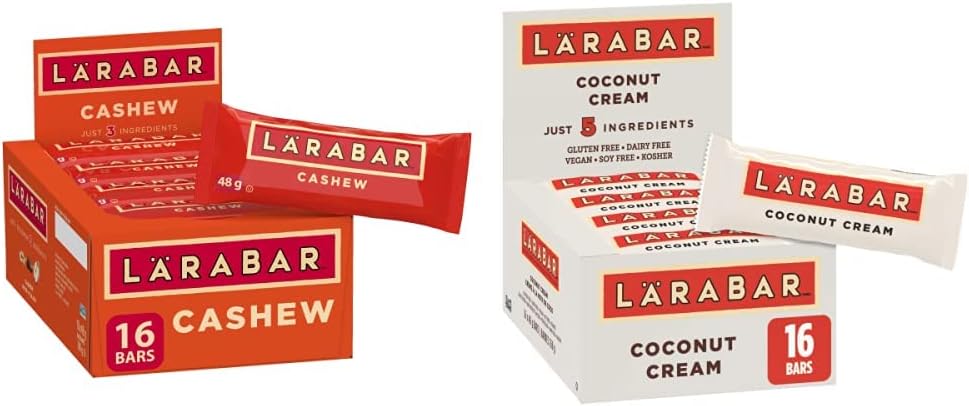 Larabar Gluten Free Cashew Fruit and Nut Energy Bar, 16-Count, 768 Gram & Gluten Free Coconut Cream Fruit and Nut Energy Bar, 16-Count, 768 Gram