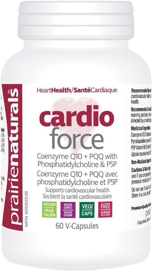 Prairie Naturals Cardio-Force 60 Vegan Capsules, Cardio Health, Mitochondrial Support, CoQ10 and PQQ, improve energy to heart muscle, P-5-P active vitamin B6, Phosphatidylcholine helps with absorption of CoQ10, support c…