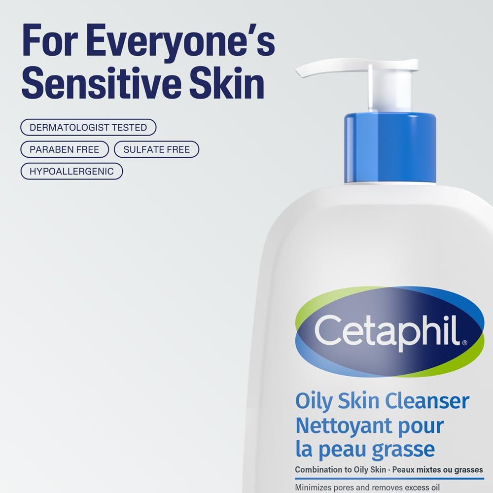 Cetaphil Oily Skin Cleanser (500ml) - Gentle Foaming Daily Facial Cleanser, Ideal Face Wash for Sensitive, Acne Prone, Combination to Oily Skin, Dermatologist Recommended